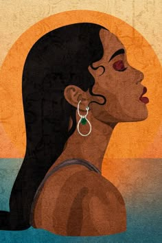 an illustration of a woman in the water with her eyes closed and ear rings dangling from her ears