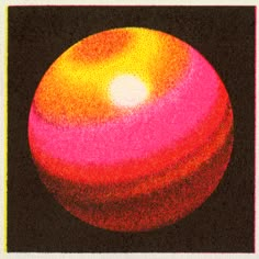 an orange and pink object in the middle of a black background with white border around it