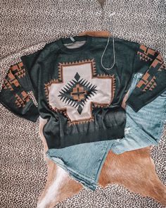 This isn't just an Aztec sweater, it is metallic and has rhinestones! Yet still soft and warm Oversized fit Western Clothing Brands, Western Sweaters For Women, Cold Country Outfit, Western Winter Outfits Women, Western Clothes For Women, Closet Expansion, Western Winter Outfits, Country Fall Outfits, Cute Western Outfits