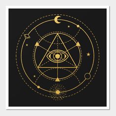 an all seeing symbol with the sun, moon and stars in it's center