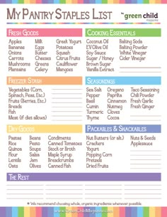 the printable list for my pantry staples list, which includes cooking essentials and ingredients