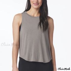 Olivia Mark - Hollow Butterfly Pleated Solid Color Sport Sweatshirt: Loose, Comfortable Outdoor Running and Yoga Top for Back Support Casual Solid Tops For Sports, Casual Solid Color Sports Top, Casual Workout Tops In Solid Color, Versatile Gray Sports Top, Casual Solid Color Tops For Workout, Moisture-wicking Tops For Everyday, Gray Tank Top For Workout, Casual Tank Tops For Gym, Gray Relaxed Fit Workout Tops