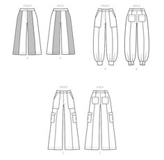 four different types of pants with pockets on each side