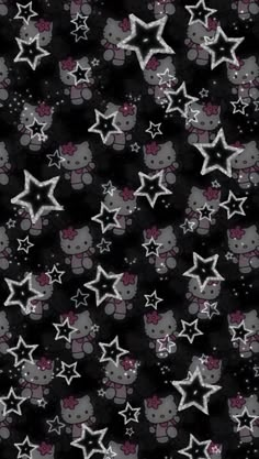 a black background with white stars and teddy bears in the middle, all on one side