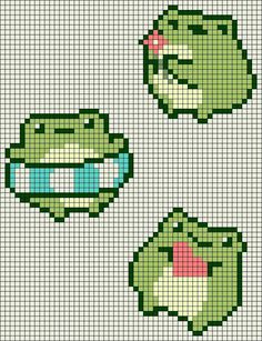 some pixellated images of green faces on a white background