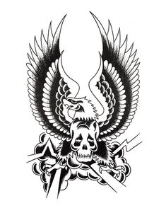 an eagle and skull tattoo design on a white background