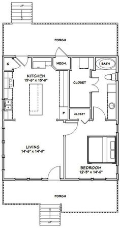 the floor plan for a two bedroom, one bathroom apartment with an attached kitchen and living room