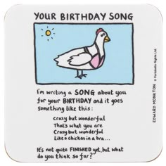 a birthday card with a cartoon duck saying it's your birthday song on the front