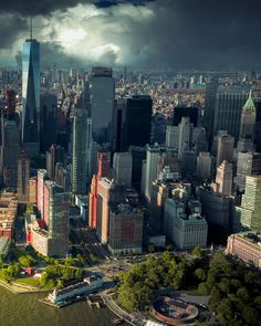 an aerial view of new york city from the air