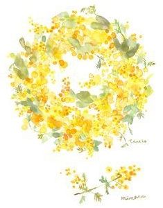 watercolor painting of yellow flowers and leaves