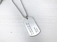 Personalized Dog Tag Necklace  *  Custom Necklace for Men * Anniversary Gift * GPS Coordinates * Fathers Day Gift * Wedding Gift * Christmas Gift * Personalize Jewelry   * Double Sided  at no charge * Hand Writing Engraved ∙ ∙ ∙ ∙ ∙ ∙ ∙ ∙ ∙ ∙ ∙ ∙ ∙ ∙ ∙ ∙ ∙ ∙ ∙ ∙ ∙ ∙ ∙ ∙ ∙ ∙ ∙ ∙ ∙ ∙ ∙ ∙ ∙ ∙ ∙ ∙ ∙ ∙ Backside can be engraved at no additional cost! ∙ ∙ ∙ ∙ ∙ ∙ ∙ ∙ ∙ ∙ ∙ ∙ ∙ ∙ ∙ ∙ ∙ ∙ ∙ ∙ ∙ ∙ ∙ ∙ ∙ ∙ ∙ ∙ ∙ ∙ ∙ ∙ ∙ ∙ ∙ ∙ ∙ ∙ >> Currently High Shine is not available in this style. If you want high shin Personalize Jewelry, Engraved Wedding Gifts, Personalized Dog Tags, Hand Writing, Gps Coordinates, Mens Anniversary Gifts, Anniversary Dates, Boyfriend Birthday, Engraved Gifts