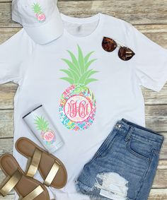 Say ALOHA to sweet summertime with this monogrammed pineapple tee! Our graphic tees are so cute and easy to style! Just pair this personalized pineapple shirt with your favorite shorts and sandals for a look that's sure to turn heads!  Basic tees are 6.0 oz. pre-shrunk 100% cotton Pineapple Graphic, Pineapple Shirt, Fall Football, Monogram Shirts, Black Friday Christmas, Beach Birthday, Sweet Summertime, Basic Tees, Girly Girl