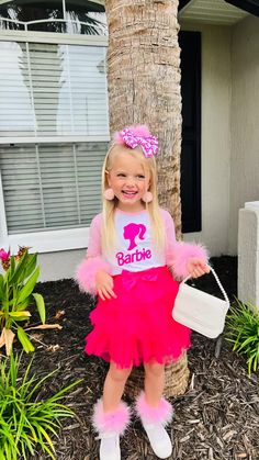 Mother Daughter Barbie Costumes, Barbie Costume Birthday Party, Toddler Barbie Outfit, Diy Barbie Costume For Kids, Barbie Family Costume, Barbie Halloween Costume Kids, Barbie Doll Costume Halloween, Toddler Barbie Costume, Girls Barbie Costume