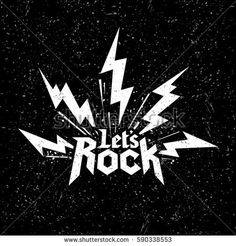 let's rock logo with lightning bolt and stars on the black background, for t - shirt or poster design