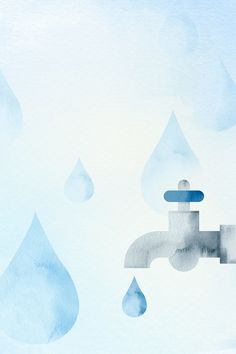 watercolor painting of blue and white raindrops on a light blue sky background