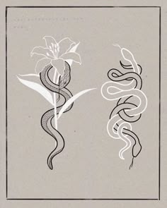 an image of two snakes with flowers in the middle and one snake on the other side