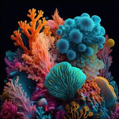 an underwater scene with corals and other marine life