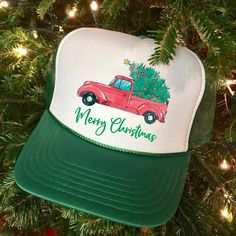 Merry Christmas Rustic Truck Trucker Hat Cap, Christmas Hat, Xmas Trucker Hat, Holiday Hat Cap, Xmas Cap Font Color Option Customizable for the bottom text only! How to Place an Order 1.  Review Product Photos Please examine and review the product photos provided.  2.  Select Hat Color Choose your preferred color for the hat. 3. Choose Design Select the design you desire. 4. Personalize Your Hat Add your personalization details.  5. Add to Cart Click "Add To Cart" to proceed. 6. Continue Shoppin Adjustable Christmas Hat As Gift, Adjustable Christmas Cap, Red Christmas Cap, White Christmas Hat As Gift, Adjustable Mini Hats For Christmas, White Christmas Holiday Hat, White Christmas Cap, Tshirt Prints, Caps Font