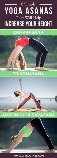 yoga asasanas that will help increase your height, chakrasana, and trikonasaana