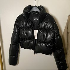 Never Worn, Came With Minor Defects (See Sleeve Pic). Guess Jacket Women Puffer, Zara Short Puffer Jacket, Black Puffer Jacket With Hood, Black Puffer Jacket With Padded Collar For Fall, Black Fall Puffer Jacket With Padded Collar, Trendy Zara Puffer Jacket For Cold Weather, Zara Black Fall Outerwear, Zara Black Outerwear For Fall, Black Fitted Puffer Jacket, Casual Style