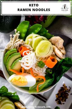 a white bowl filled with vegetables next to an avocado and lettuce