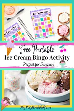 an ice cream bingo activity with the text, free printable ice cream bingo activity