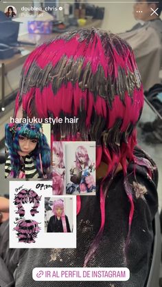 Shadow Hair Color Ideas, Two Hair Color Ideas, Crazy Hair Dye Ideas, Stripe Hair Dye, Black And Pink Hair Short, Hair Chalk Ideas, Alt Hair Color Ideas, Dyed Sisterlocks, Dyed Mohawk