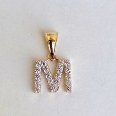 New One Pc Only 14k Gold Cz Initial Letter M Pendant Charm Comes In A Beautiful Jewelry Box Item#Pt2123-45 Available In All Letters. M And J Necklace, Girl Money, Gold Initial Pendant, Pendant Ideas, M Necklace, All Letters, Letter M, Gold Initial, Initial Letter