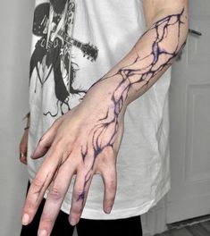 a man's hand with tattoos on it