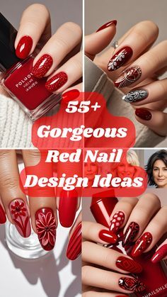 Cute Gel Nails For Winter, Gel Nails For Winter, Short Red Acrylic Nails, Dark Red Nail Designs, Red Nail Inspiration, Nails For Winter, Dark Red Nails, Christmas Nail Stickers, Fun Nail Colors