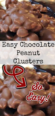 easy chocolate peanut clusters with text overlay