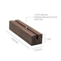 a wooden object is shown with measurements for the length and width, as well as how to measure it