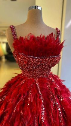 Red Haute Couture, Dresses With Feathers, Leotard Outfit, Illusion Design, Beaded Party Dress, Cocktail Dress Prom, Red Feather, Red Fits, Pageant Gowns