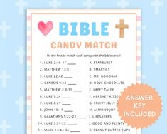 a printable bible candy match for kids