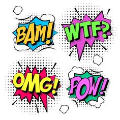 four different comic speech bubbles with the word wtpp and pow written in them