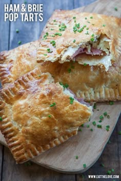 ham and brie pop tarts on a cutting board