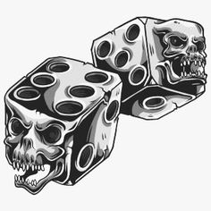 two dices with skulls on them sitting next to each other