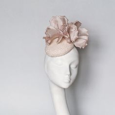 READY MADE for immediate dispatch Hand blocked  blush pink beaded fascinator trimmed with a large silk flower. A stunning silk pillbox elegant and chic.. Secured with hat elastic which is comfortable and easily hidden. Fine for the Royal Enclosure at Ascot Elegant Mini Hat With Handmade Flowers On Headband, Elegant Fascinator With Handmade Flowers For Evening, Elegant Evening Fascinator With Handmade Flowers, Feminine Hats For Wedding And Royal Ascot, Beige Fascinator With Handmade Flowers For Kentucky Derby, Elegant Blush Fascinator For Spring, Elegant Handmade Flowers Headpiece For Evening, Elegant Evening Mini Hats With Handmade Flowers, Beige Kentucky Derby Fascinator With Handmade Flowers