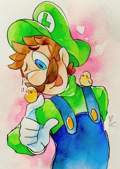 a watercolor drawing of a man in a green hat and overalls holding a duck