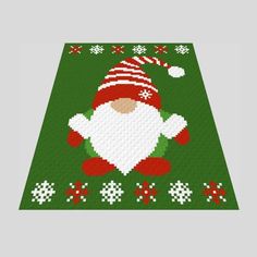 a christmas rug with an image of a santa clause on the green ground and snowflakes around it