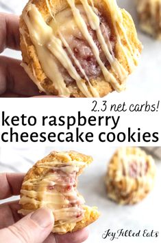 keto raspberry cheesecake cookies with white icing on top and bottom