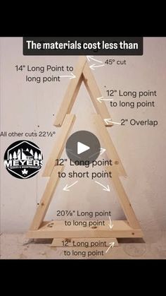 a video demonstrating how to build a wooden triangle with measurements for the top and bottom