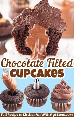 chocolate filled cupcakes with frosting on top