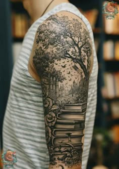 a man with a book tattoo on his arm