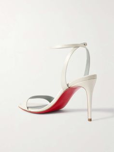 Off-white Loubigirl 85 satin sandals | CHRISTIAN LOUBOUTIN | NET-A-PORTER Designer White Heels, White Louboutin Heels, White Louboutin, Red Satin Heels, Louboutin High Heels, Satin Sandals, Latest Sandal, Red Louboutin, Louboutin Heels