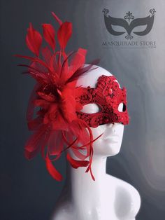 This elegant woman's feather mask is a true red embellished with beautiful red rhinestones. Womens mask is overlayed with fabric lace. This masquerade mask is lightweight and comfortable to wear for any special event. S H I P P I N G - Processed same day or within 24 hours. 1-2 day guaranteed delivery services are offered, add items to the cart, and click on the shipping tab for rates. Pls leave a check-out note with your need date & contact number (especially for expedited and custom orders) Ms Mascarade Ball, Masquerade Mask Women, Couples Masquerade Masks, Red Goth, Prom Outfit, Toy Drive, Feather Mask