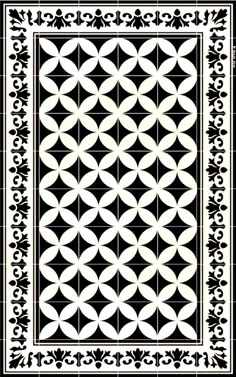 a black and white pattern with an intricate design on the bottom, in square format