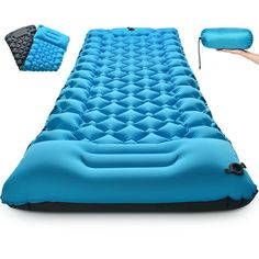 an inflatable mattress is being used as a bed for someone to lay on