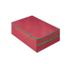 a large red box with green trim on the bottom and sides, sitting against a white background