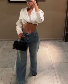 Jean Wide Leg, Instagram Camera, Dinner Fits, Looks Street Style, Source Unknown, Basic Outfits, Look Chic